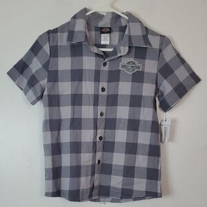 NWT Harley Davidson Boys Plaid Shortsleeve Button Down Size 8-10 Big Back Logo